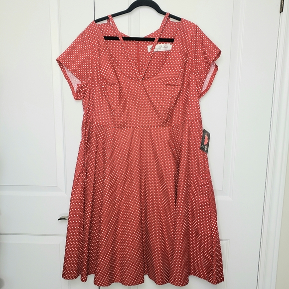 Cherry Velvet Red dress with tiny polka dots Plus - Picture 3 of 11